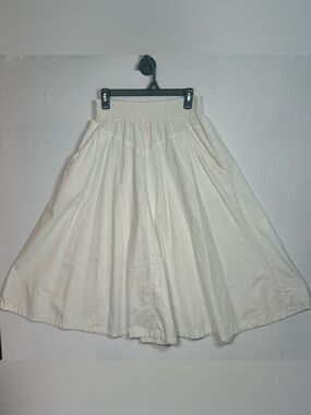 Vintage Michele ILGWU USA White Cotton Midi Skirt V Yoke Smocked Waist Sz 14/16